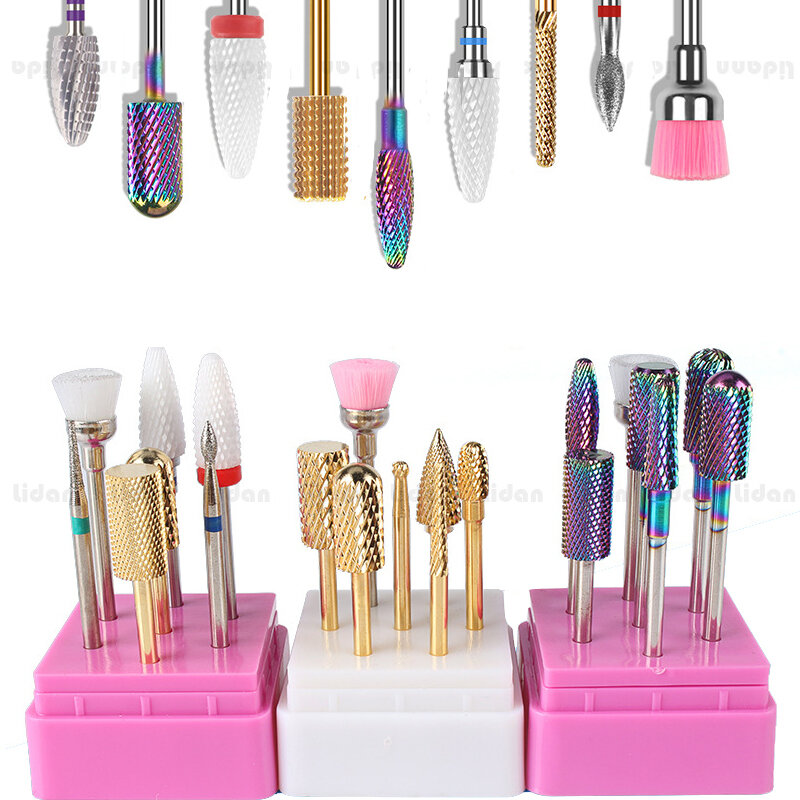 7Pcs Nail Drill Bits Set IN Box Rainbow Tungsten Carbide/Ceramic Manicure Machine Accessories Milling Cutter Electric Nail File