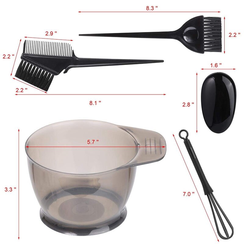 5 Pcs Professional Hair Dyeing Tool, Suitable For Salon And Home Hair Dyeing Brush Comb, Coloring Bowl, Dye Mixer Black