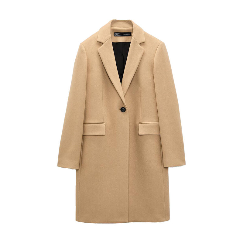 2022 outono feminino novo estilo moda terno colarinho um botão unisex lã mistura manga longa casaco jaqueta