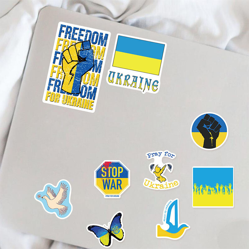 10/50 Buah Stiker Perdamaian Ukraina Kuning Biru Stiker Bendera Nasional Ukraina Koper Bagasi Laptop Skateboard Mainan Hadiah Anak-anak