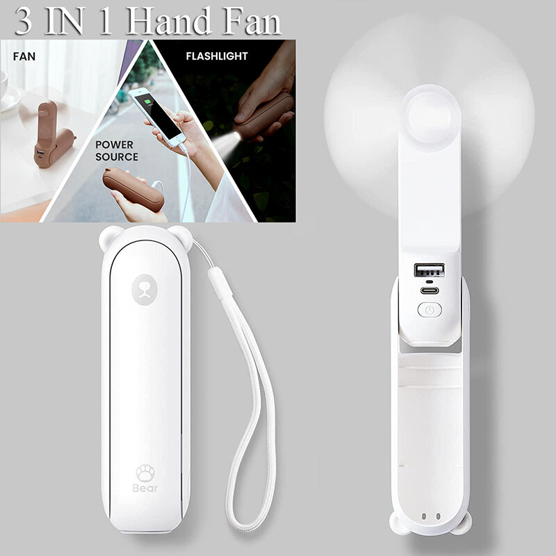 Mini Fan Portable Camping 4800mAh Silent Foldable Usb Air Conditioner Rechargeable Fan with Power Bank and Flashlight Function