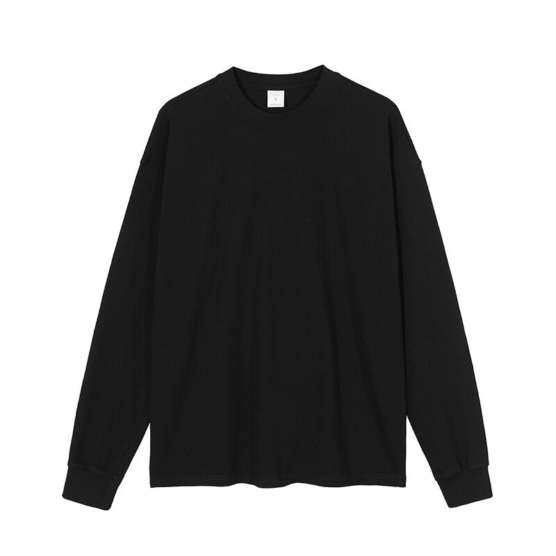 Amerykański Retro jednokolorowe męskie bluzy Casual minimalistyczny czystej bawełny myte stary Streetwear wokół szyi z długim rękawem sweter