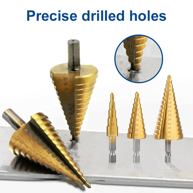 HSS Titanium Step Drill Bit 4-12/4-20/4-32mm Step Cone Cutting Tools Steel Woodworking Metal Drilling Set High Speed Steel