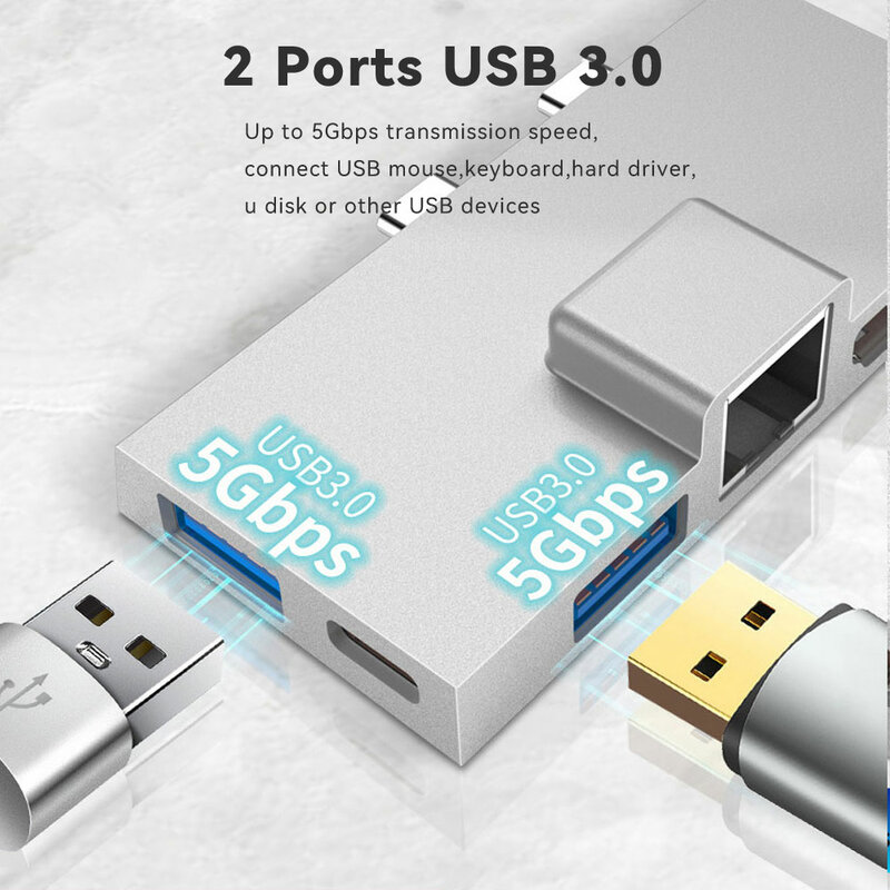 Stasiun Dok USB 3.0, stasiun Dok 3840*2160 7-in-1 kompatibel HDMI Tipe c Int 7-in-1 untuk permukaan X/8/9 Hub