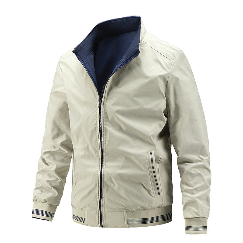 Jaqueta masculina primavera e outono nova tendência da moda dupla face jaqueta casual gola jaqueta masculina
