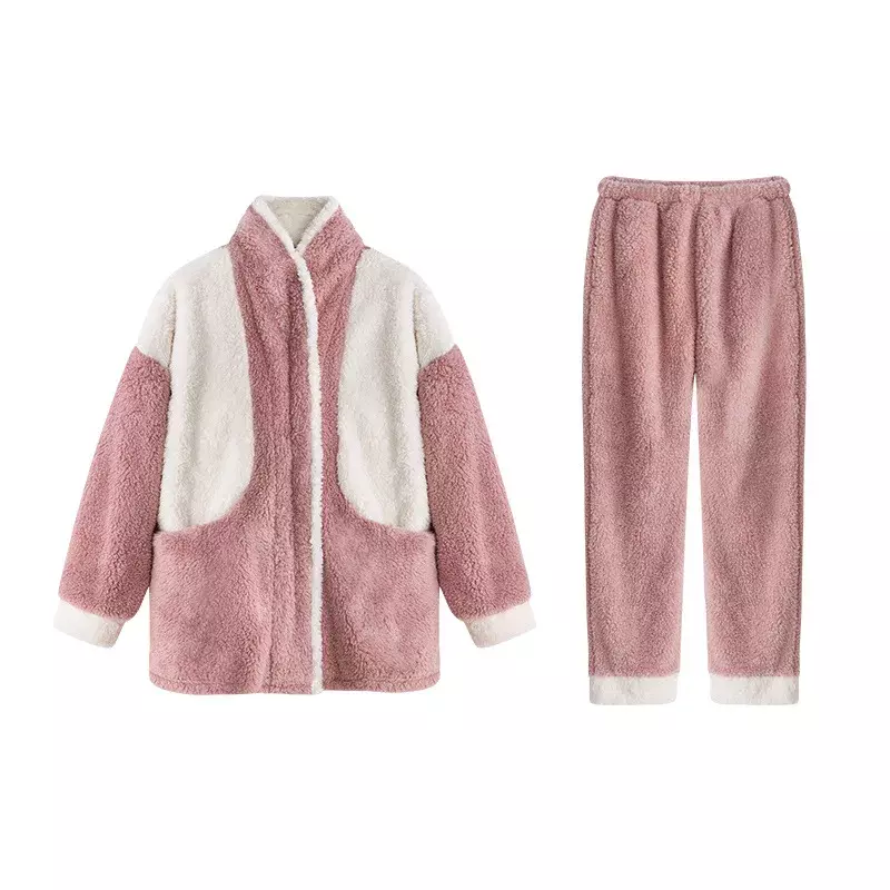 Flanelowy pogrubiony Plus aksamitny kardigan do użytku domowego odzież domowa damska piżama jesienno-zestaw zimowy пижама женская