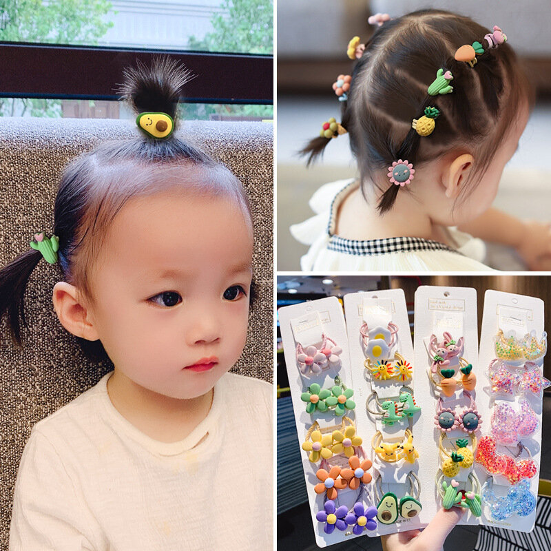 10pcs Cute Flower Hair Bands for Girls  Elastic Rubber Band Baby Headwear Korean Children Hair Accessories Ornaments