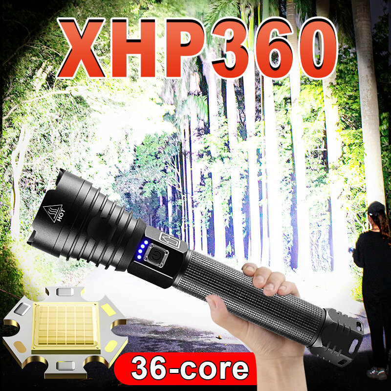 XHP360 torcia a Led 18650 torcia ricaricabile Usb potente luce Flash tattica lanterna da caccia zoomabile lampada a mano impermeabile