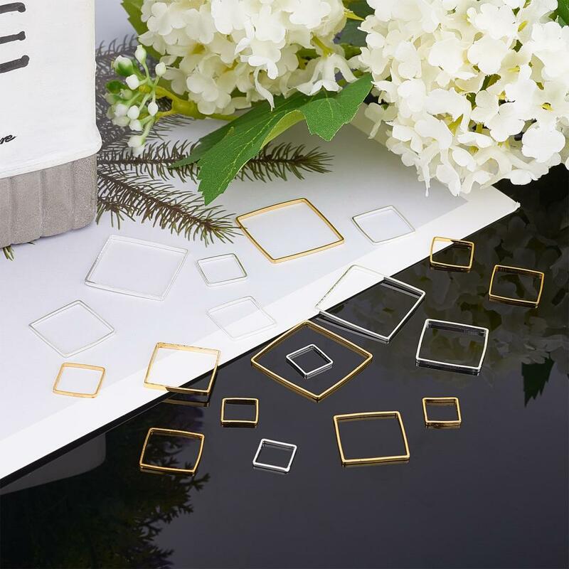 200pcs Metal Geometry Charms Links Connectors Square Linking Rings for Necklaces Bracelets Jewelry Dangle Earring Making 5 Sizes