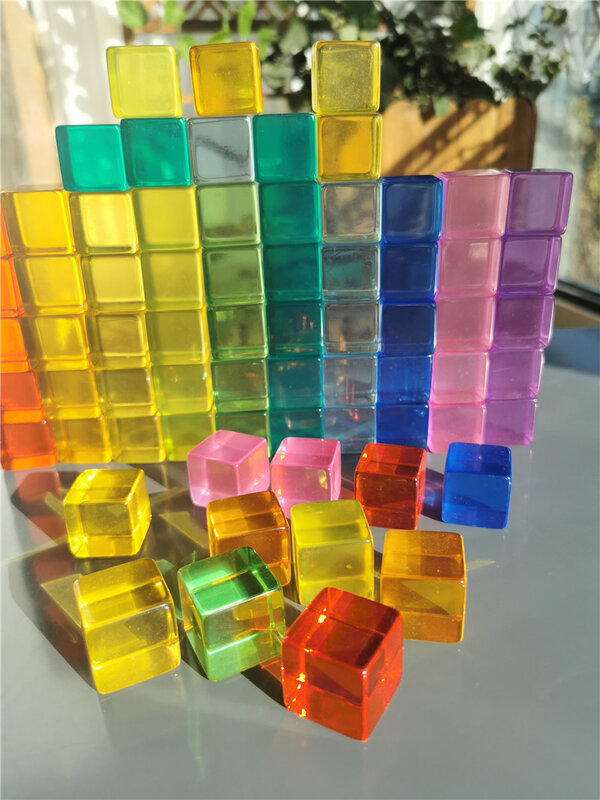 Lucite-bloques de apilamiento de cristal acrílico para niños, gemas cuadradas transparentes de arcoíris, piedra de 2,5 cm, juguetes Montessori