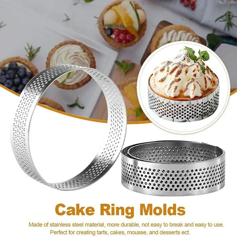 Moldes do anel do bolo, anel poroso de aço inoxidável da torta de 6 pces, molde perfurado do anel do bolo da torta, anel da mousse do bolo com furos 7cm