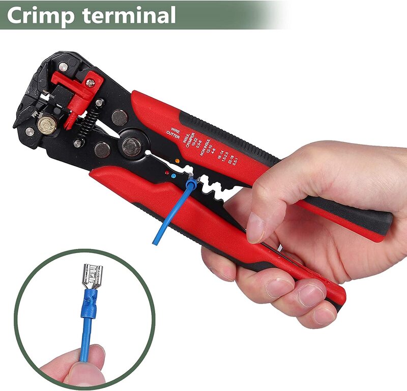 3 in 1 Wire Cutter/Stripper /Crimper, with Insulated Terminal Ring, Self Adjusting Wire Stripper Cutter Tool for 10-24 AWG
