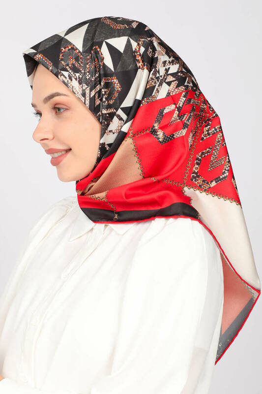 Bufanda de sarga con patrón ShantuQ, Color Rojo