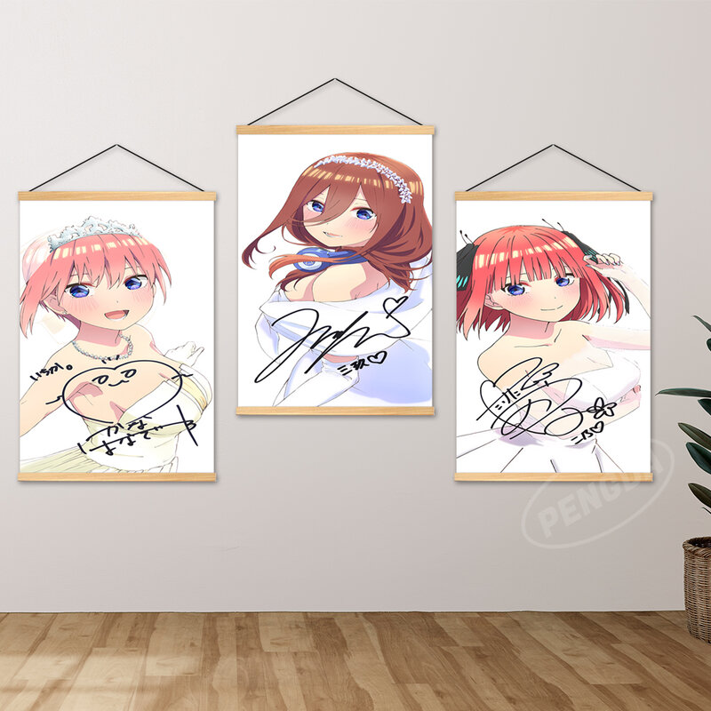 Wall Art Anime modułowe obrazy drewniane kwintesencja quintuplety zdjęcia Nakano Miku drukuje domowy plakat na płótnie