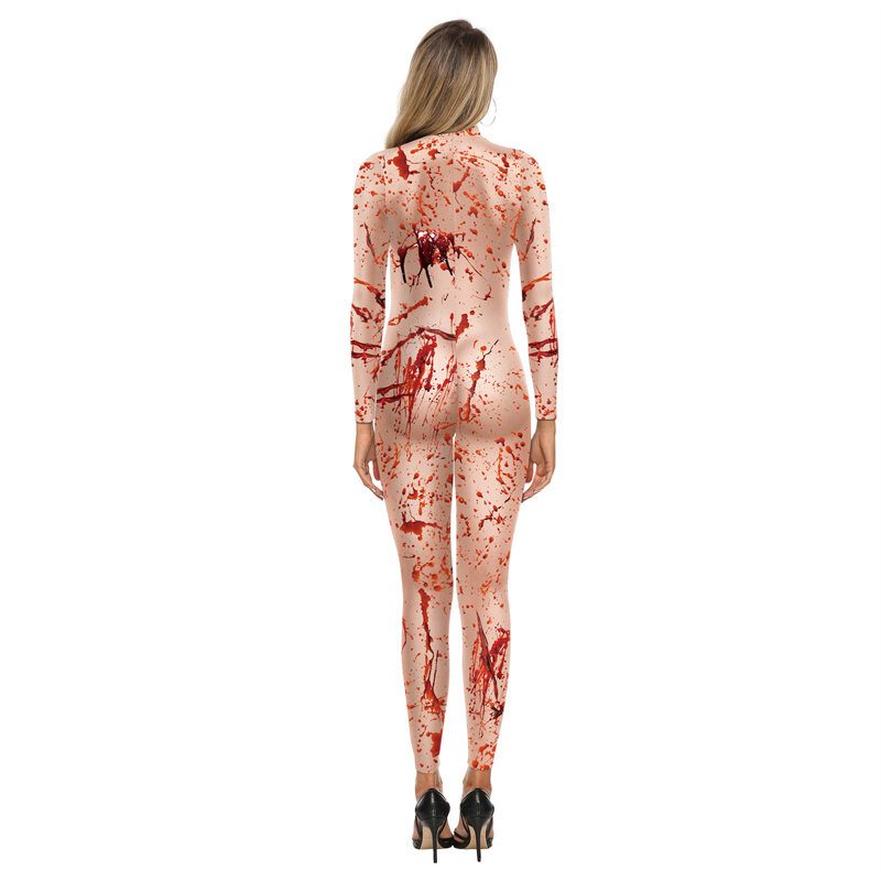 Halloween Horror Scar Blood Cosplay Jumpsuit Catsuit Women 3D Print Bloodstain Zentai Carnival Party Bodysuit