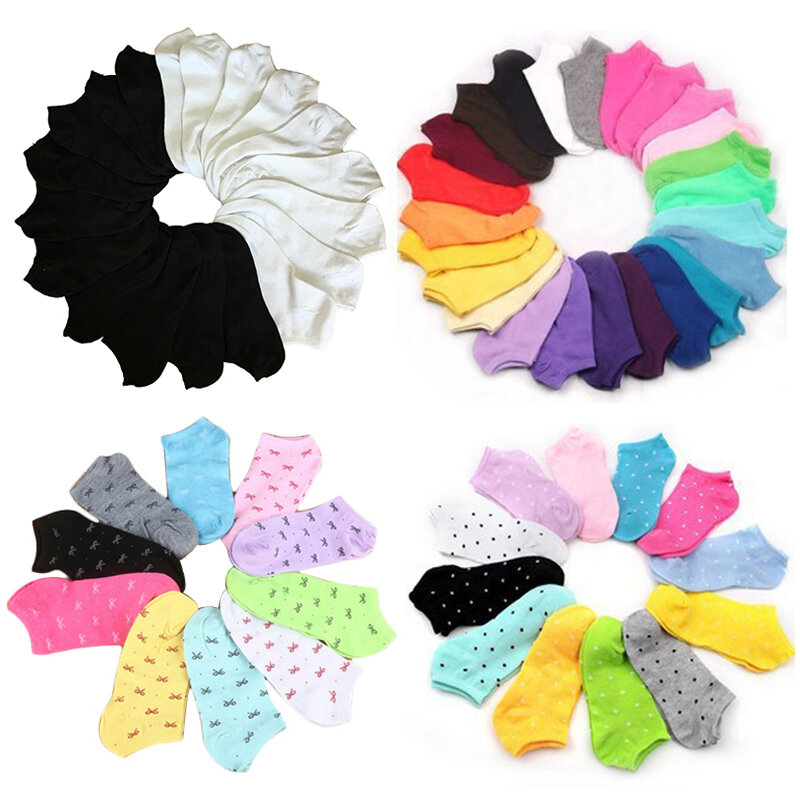 Calcetines tobilleros de malla transpirable para Mujer, medias finas de corte bajo, de Color sólido, 10 unidades = 5 pares