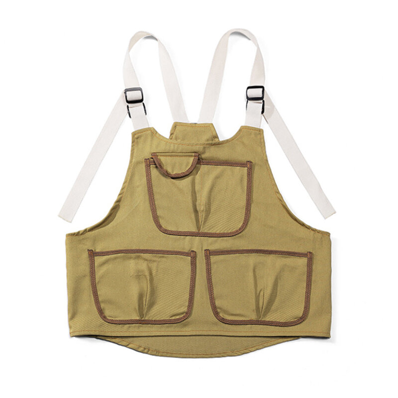Canvas Work Apron with Tool Pockets Cross-Back Straps Adjustable for Woodworking Painting Outdoor Camping Picnic BBQ