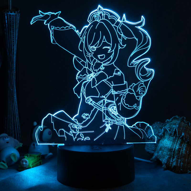 Genshin impacto jogo 3d toque cor led night light venti zhongli anime figura de ação decoração do quarto da criança lâmpada cabeceira lâmpada mesa