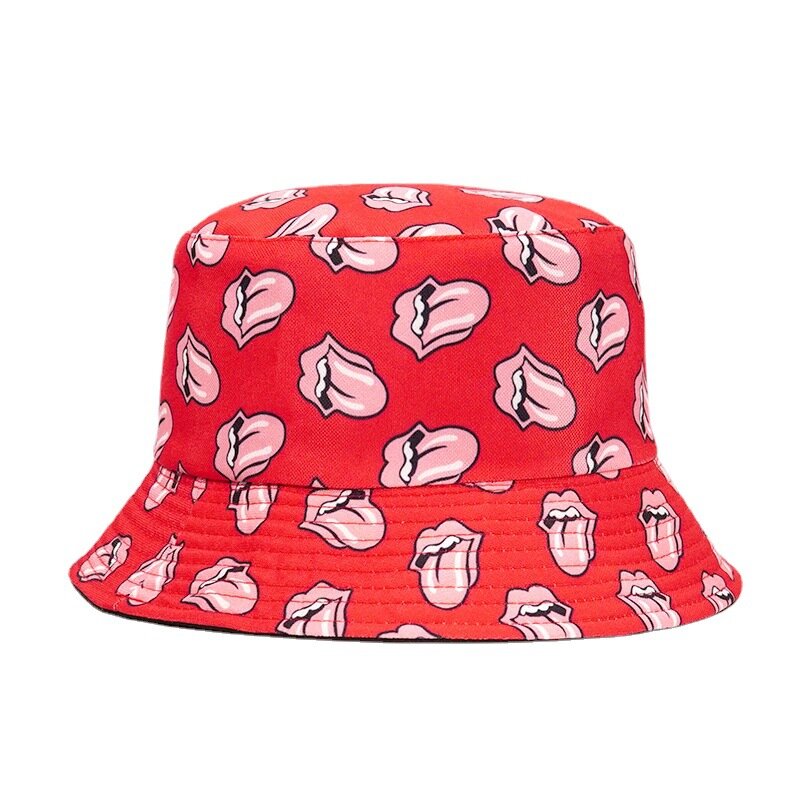 Vintage Tongue print Cotton Bucket Hat Fisherman Cap Women's Cotton Punk Style Patchwork Hip Hop Hat Men Sexy tongue print hat
