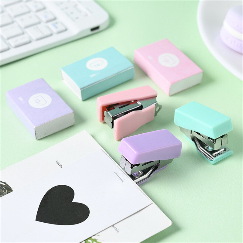 Candy Color Mini Stapler Metal Stapler Set with 500pcs 10# Staples Binding Tools Kawaii Stationery Office Binding Supplies