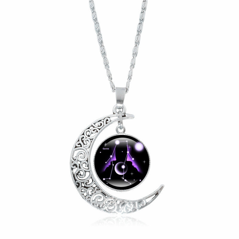 12 konstelacji lśniący naszyjnik dla kobiet biżuteria półksiężyc znaki zodiaku wisiorek świecące w ciemności naszyjnik urodziny prezent
