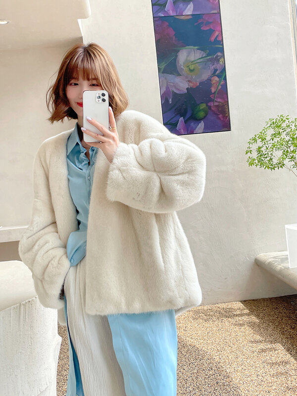 HDHOHR-abrigos de piel de visón Natural para mujer, chaqueta cálida de alta calidad, prendas de vestir de invierno, novedad de 2023