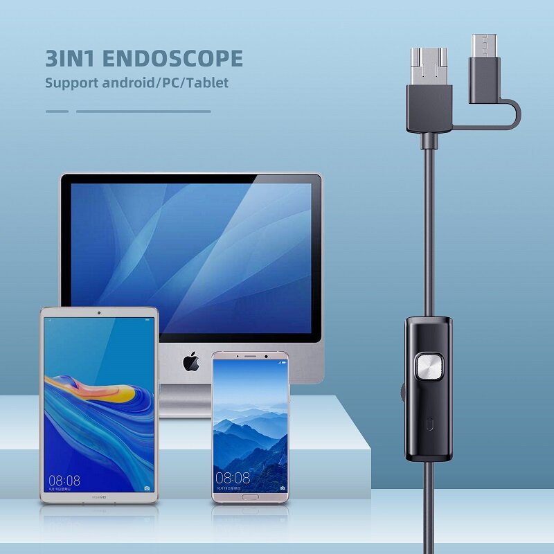 5.5มม./7มม.3ใน1 Endoscope USB ยืดหยุ่นท่อรถกล้องงูสำหรับตรวจสอบกล้อง6ไฟ LED สนับสนุน type-C โทรศัพท์ Android PC