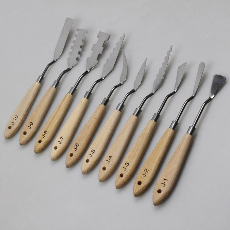 Set di coltelli per pittura a olio da 10 pezzi coltello per tavolozza per pittura a olio raschietto flessibile strumenti per pittura acrilica a forma speciale