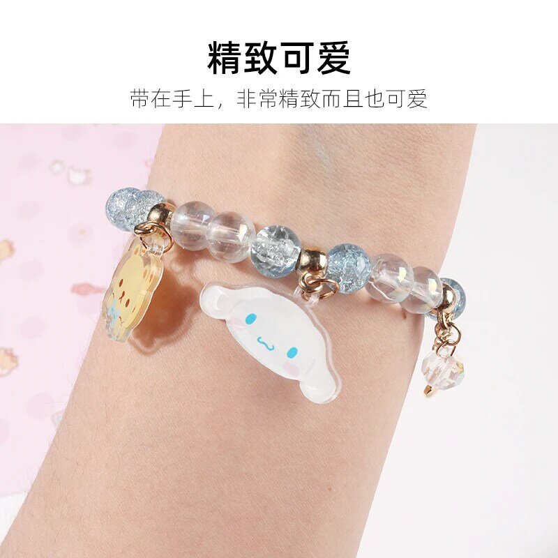 Sanrio-pulsera de cristal para niñas, brazalete creativo de cristal con diseño de gatito, para regalo de San Valentín