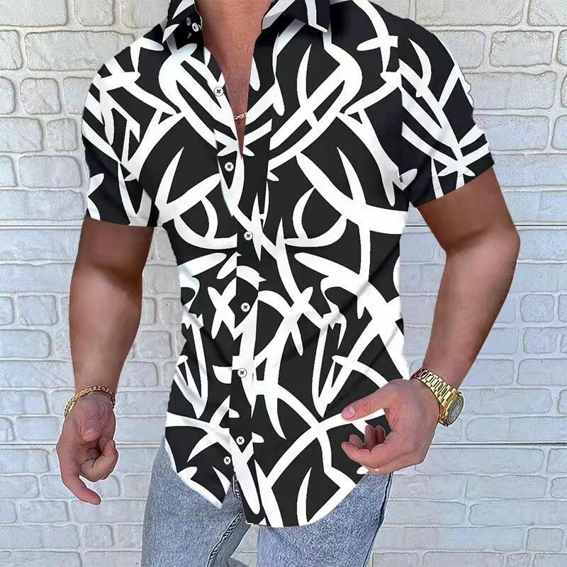 Zomer Mannen Slim Shirts Casual Revers Street Fashion Fashion Korte Mouwen Mannen 18 + Hawaiian Tops Mannen T Shirts