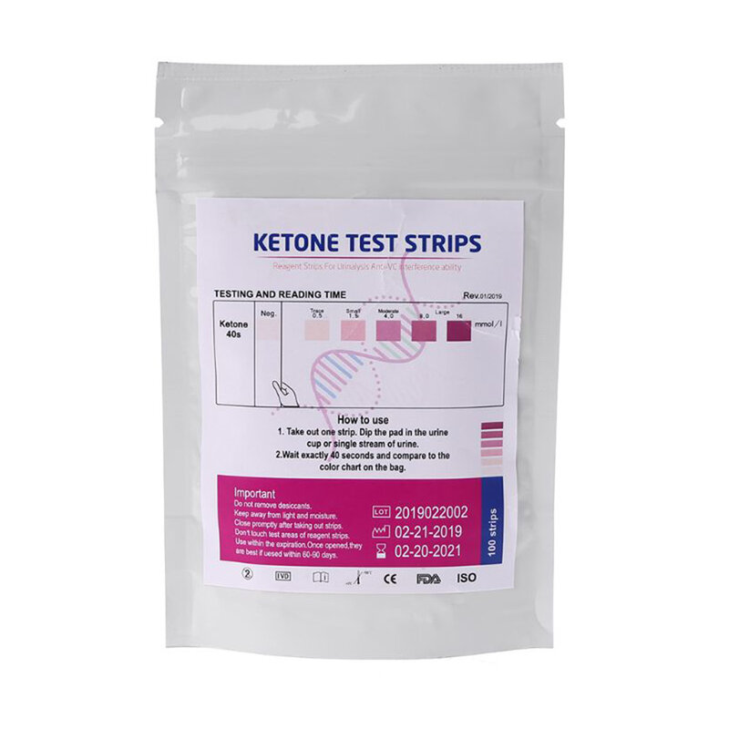 100pcs URS-1K Ketone Strips Urine Test Strips Ketone Tester For Body Ketone Reagent Detection Urine Anti-VC Urinalysis For Home