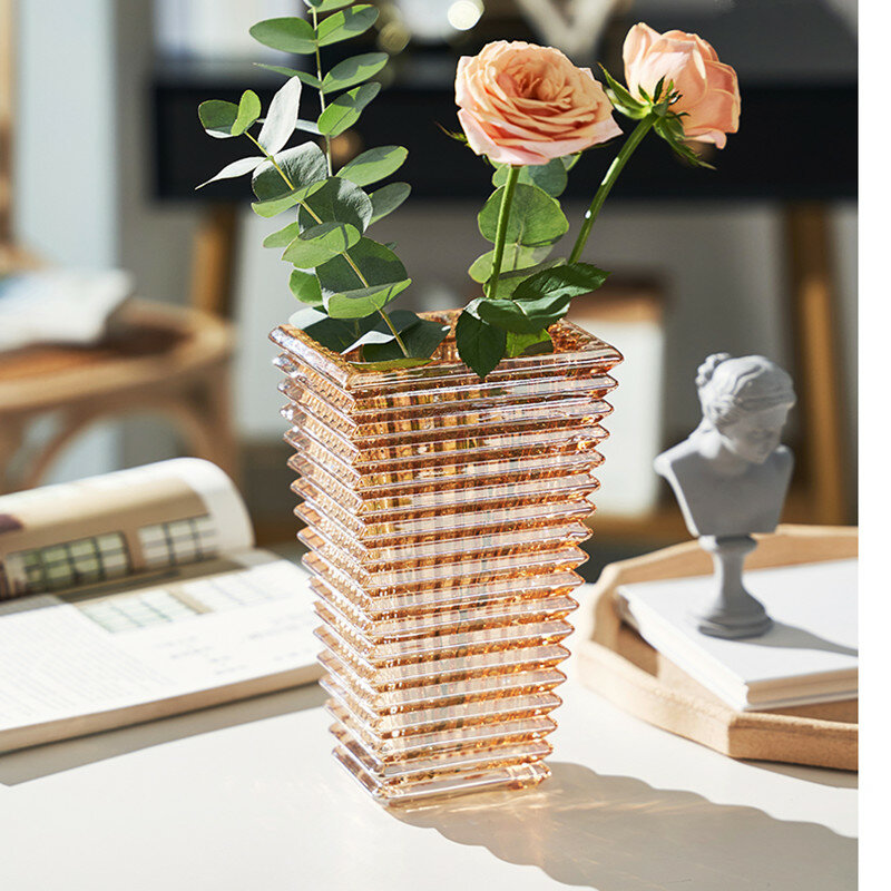 Light Luxury Nordic Thickened Crystal Vase Glass Transparent Water Flower Lily Plant Vase Living Room Table Flower Arrangement