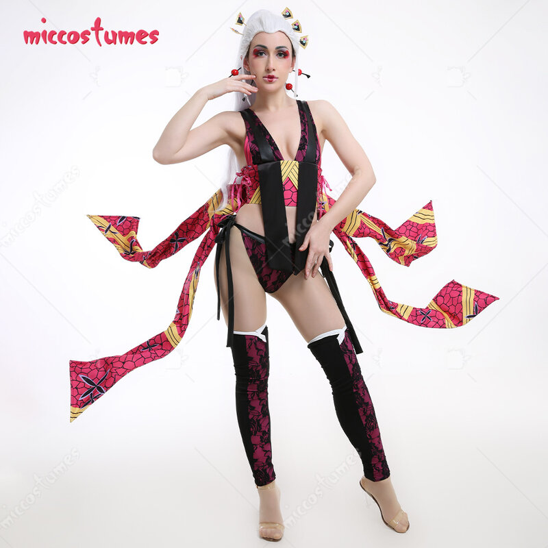 KNY Daki Suspender Lace Jacquard Ribbon-Decorated Top and Pants Fullset Cosplay Costume with Leg Covers