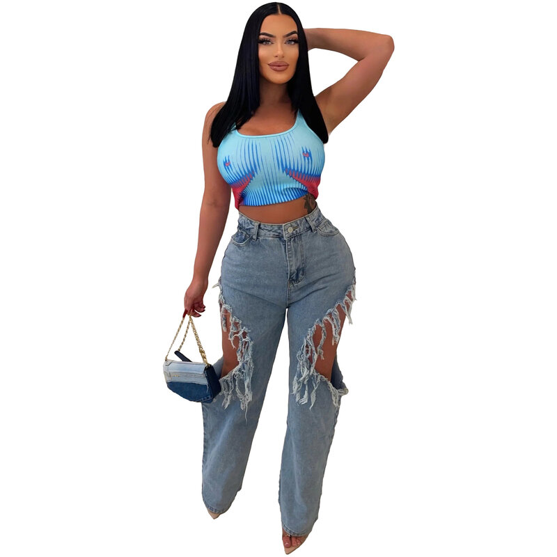 Sexy Destroyed Hole Denim Jeans for Women High Waist Spliced Ripped Jeans Hollow Out Streetwear Mujer Skinny Full Length Jeans