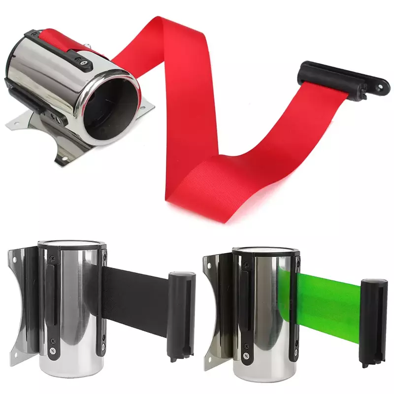 Retractable Ribbon Crowd Control Red Belt Wall Mount Protective Tape Stanchion Queue Sport Barrier Outdoor 2m/ 5m