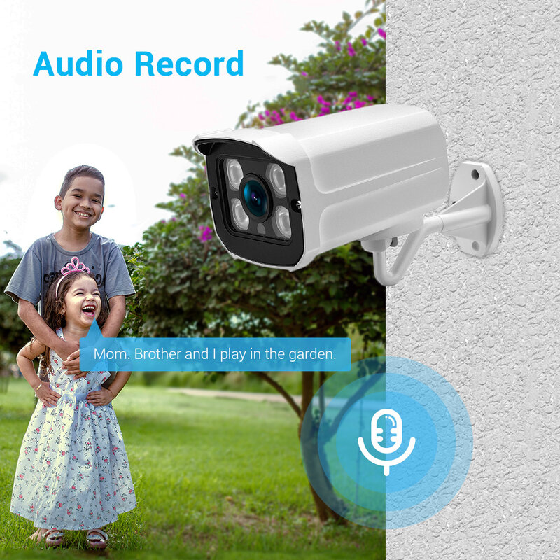 Caméra de surveillance extérieure IP XMeye Cloud HD 8MP/4K, dispositif de sécurité étanche, avec codec H.265 et protocole ONVIF, enregistrement audio et détection de mouvement