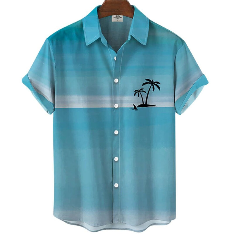 Kaus Hawaii Pria Musim Panas 3d Pohon Kelapa Kaus Print untuk Pria Liburan Lengan Pendek Pantai Atasan Kaus Pria Blus Besar