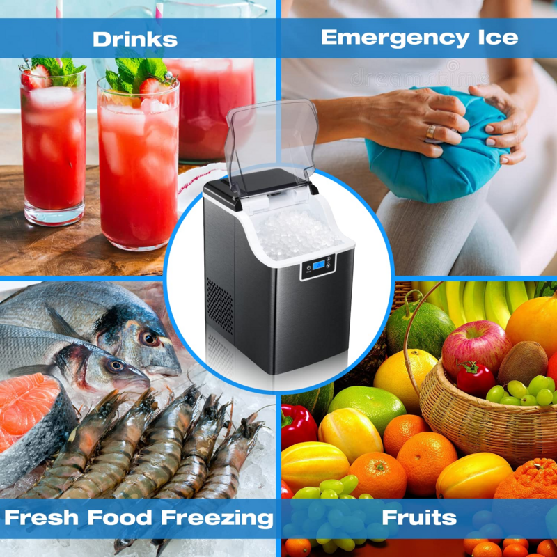 AGLUCKY Ice Maker เครื่องนุ่ม Chewable น้ำแข็งอัตโนมัติ44lbs 24ชั่วโมงทำความสะอาดด้วยตนเองสำหรับห้องครัว
