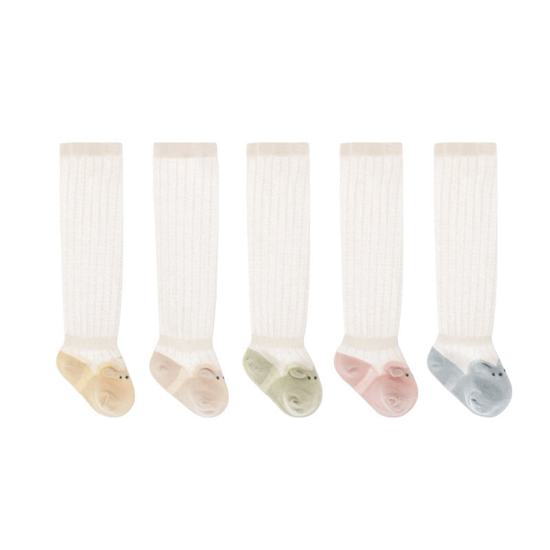 Простые Мультяшные носки для мальчиков и девочек, тонкие однотонные длинные сетчатые носки против комаров, кружевные вязаные носки принцес...
