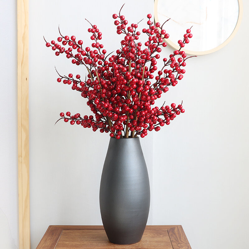 4 pçs falso holly berry vermelho bagas decoração de flores artificiais galhos decoração de natal decorações de véspera de ano novo decoração de casa