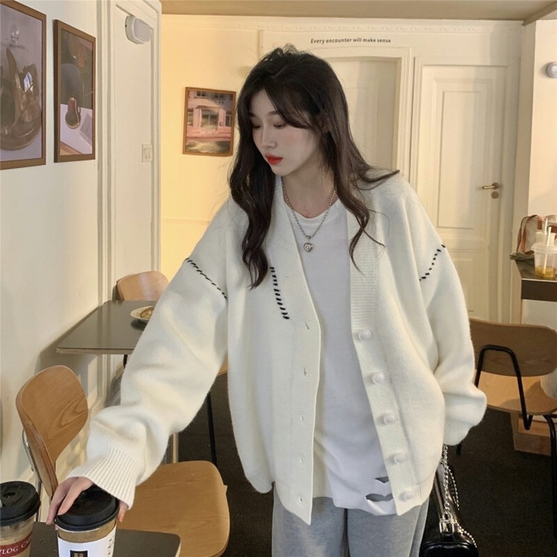 Moda feminina estilo coreano camisola de malha da senhora verão impresso casual kawaii japonês polo camisola do vintage jaqueta y2k roupas