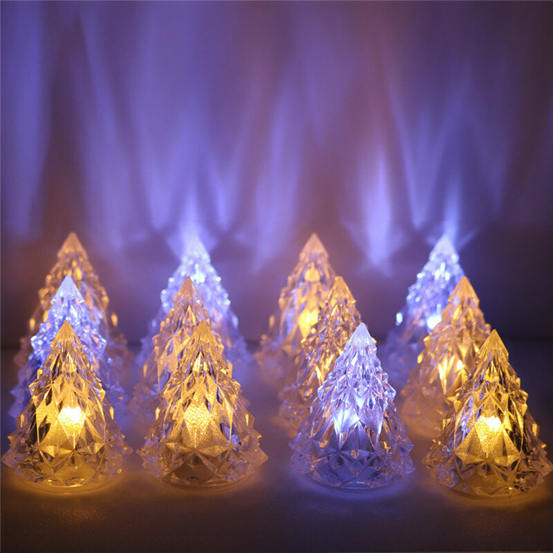 Mini lâmpada árvore de natal cristal luz noturna sem chama, luzes led decorativas para interior, lâmpada de mesa para festa em casa