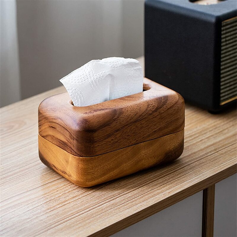 Caja de pañuelos de nogal, soporte de madera ligero de lujo para sala de estar, mesa de centro, caja de bombeo de escritorio, caja de almacenamiento sólida creativa