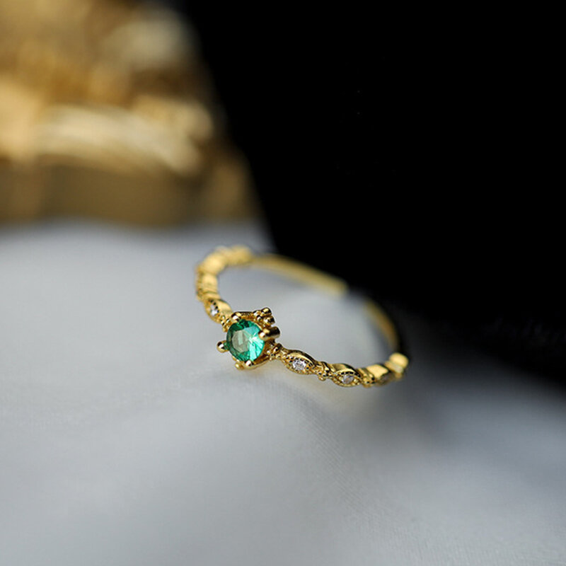 ANENJERY kolor srebrny zielony cyrkon cienki pierścień dla kobiet Trendy wykwintne regulowane pierścień przyrzeczenia akcesoria Vintage