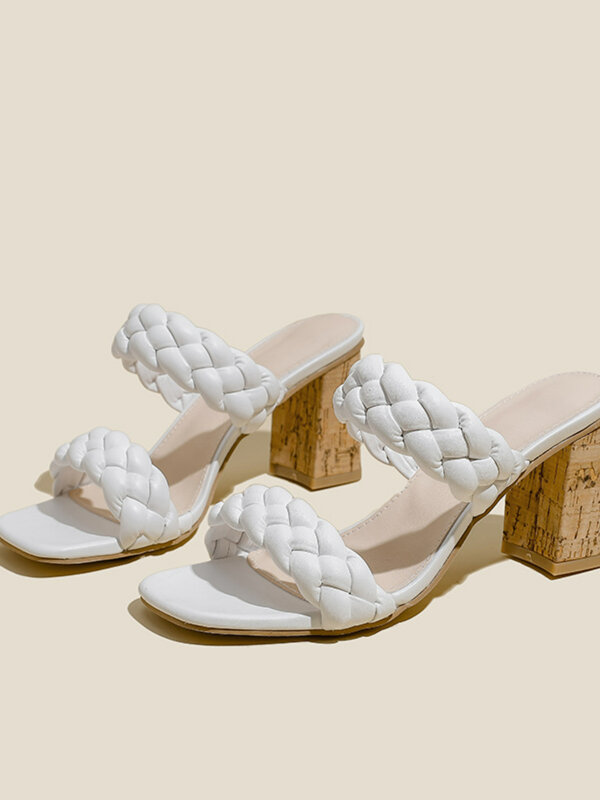 Новинка летние плетеные сандалии на высоком толстом каблуке с открытым носком