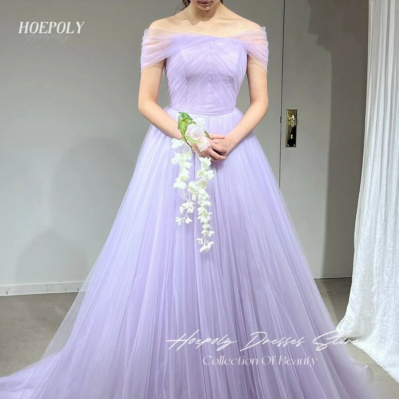 Hoepoly violett Tüll formelle Gelegenheit Hochzeits feier Kleid 드레스 von der Schulter Ballkleider Abendkleider für besondere Anlässe