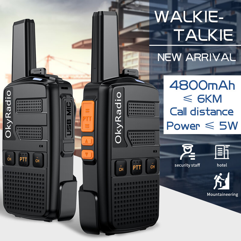 ใหม่ขนาดใหญ่ความจุ4800Mah OkyRadio 5W แบบพกพากันน้ำ Walkie-Talkie 6Km Call สำหรับโรงแรมการก่อสร้าง