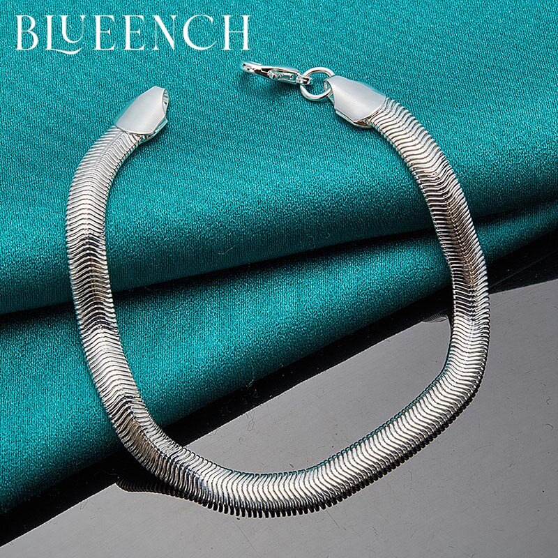 Blueench Gelang Rantai Tebal Tulang Ular Perak Murni 925 untuk Pria Wanita Pesta Kasual Perhiasan Fashion Kepribadian