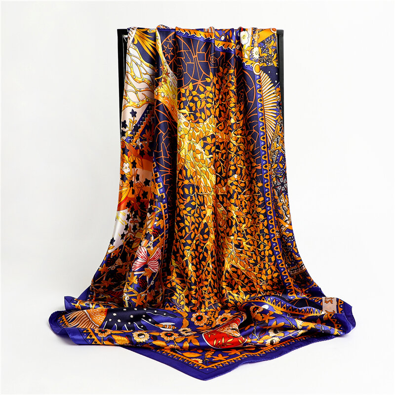 Bufanda cuadrada de seda satinada para mujer, Hijab de diseño a la moda, turbante musulmán, chal, Foulard, 2021