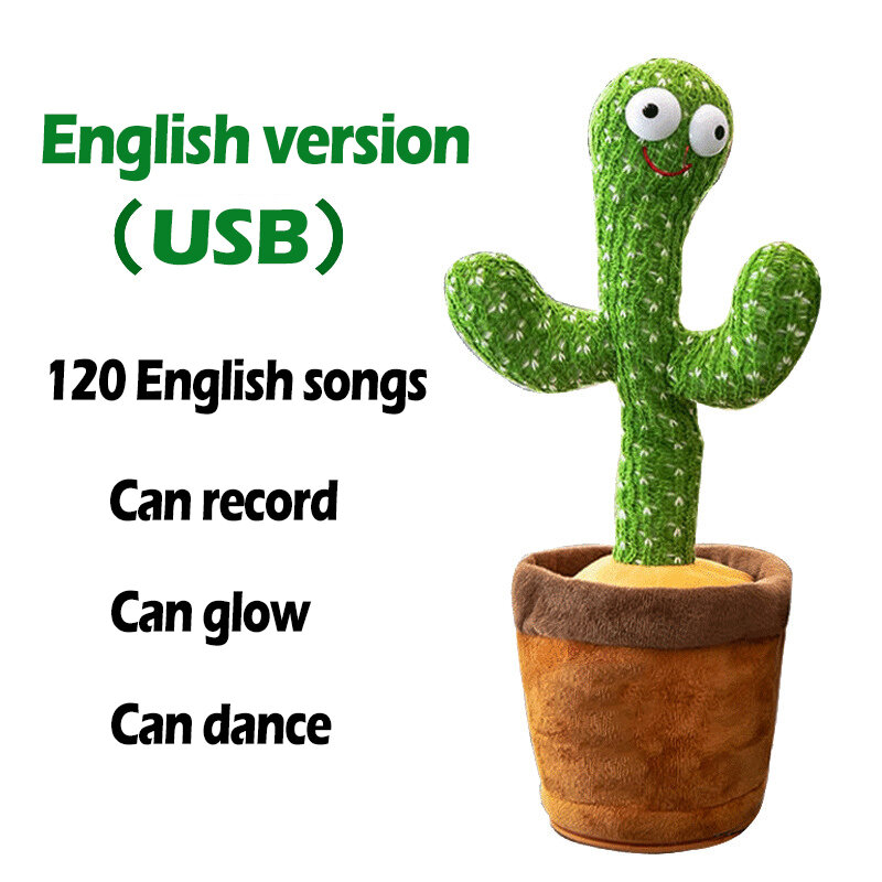 Dança cactus brinquedo repetir falando carregamento usb pode cantar registro cactus bailarín dansant crianças educação brinquedos presente de aniversário